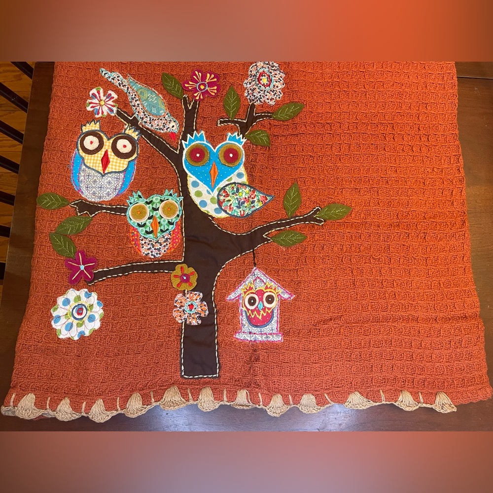 New Beautiful Amity Home Owl Bird & Tree 50”by 60” Blanket Made in India